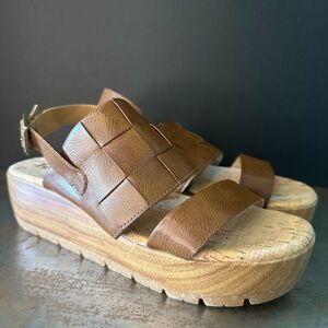 Korks Platform Wedge Sandals 9 Cork Slingback Vacation Casual Chic Brown Fraya
